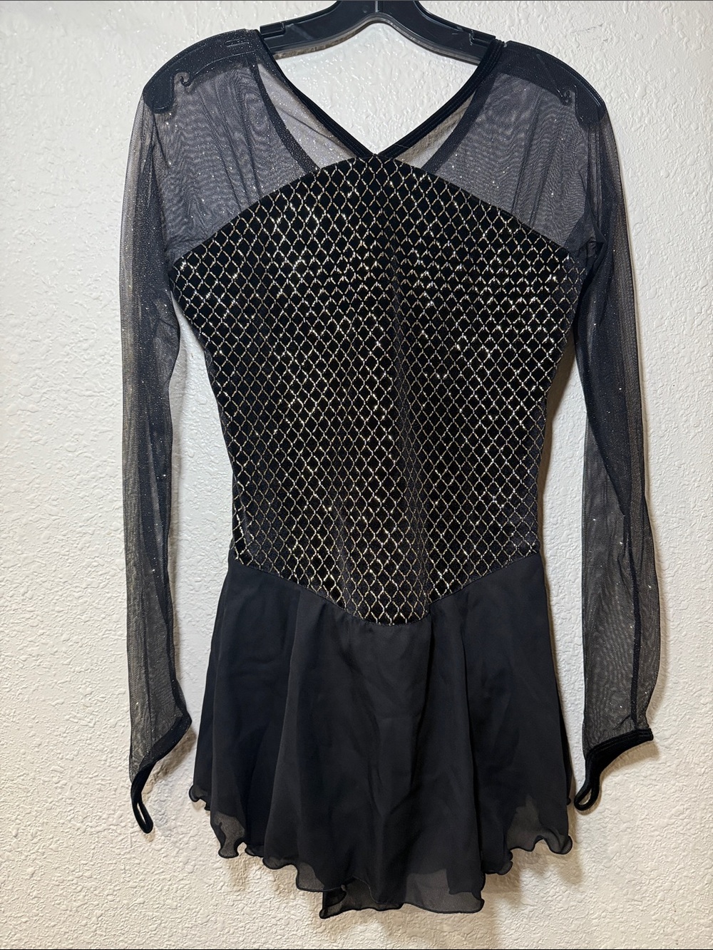 Black Mesh Long-Sleeve Tunic with Metallic Lattice Bodice
